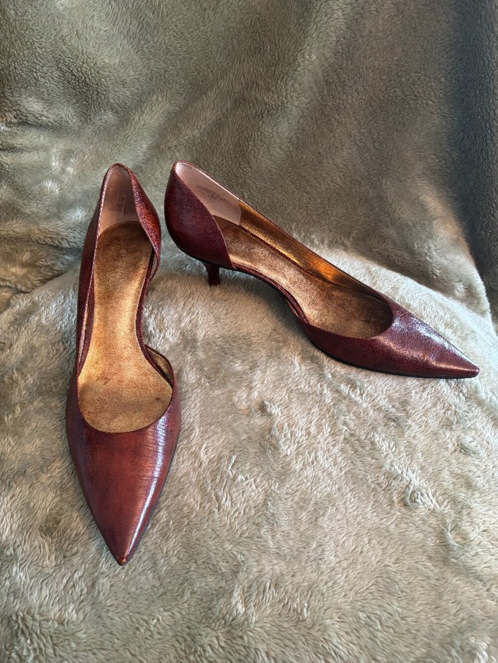Nine West KATRIN Brown Leather Pumps With Kitten Heel (Women's Size: 10 US)